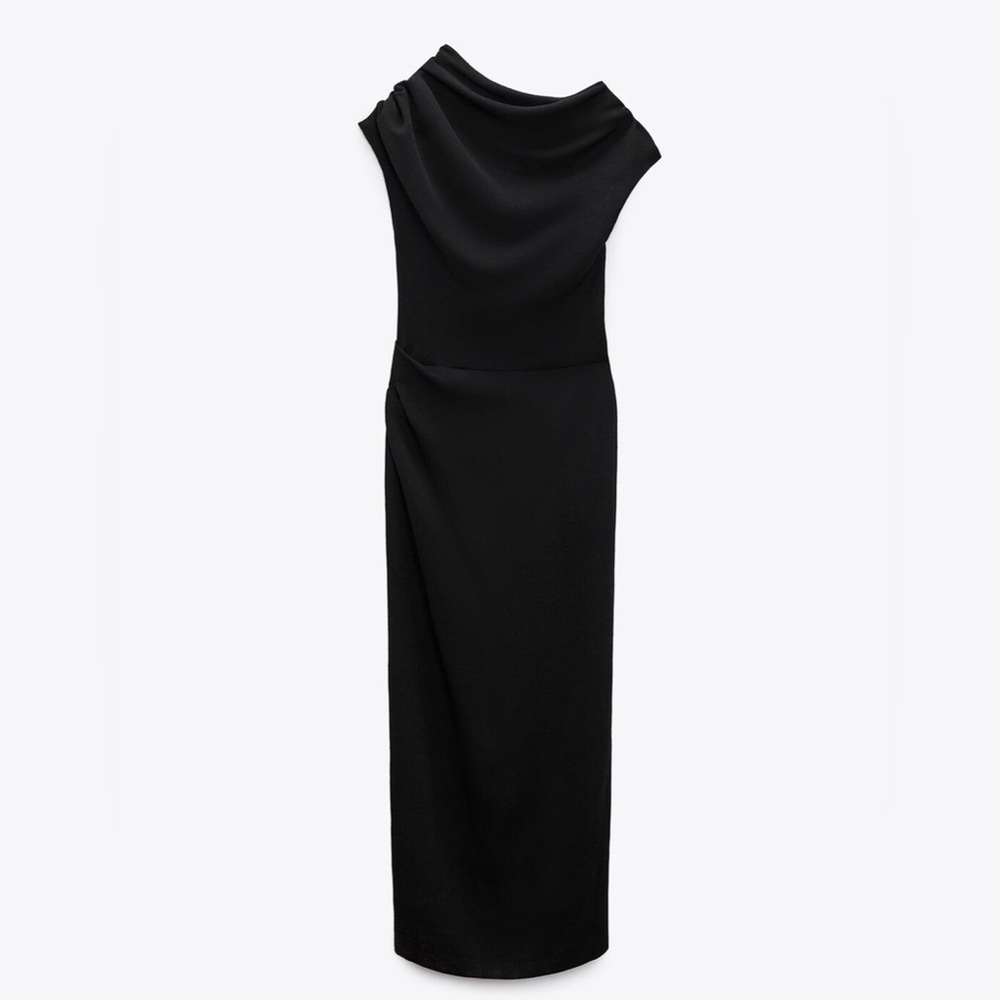 Zara Black Asymmetrical Midi Dress - Picture 5 of 13